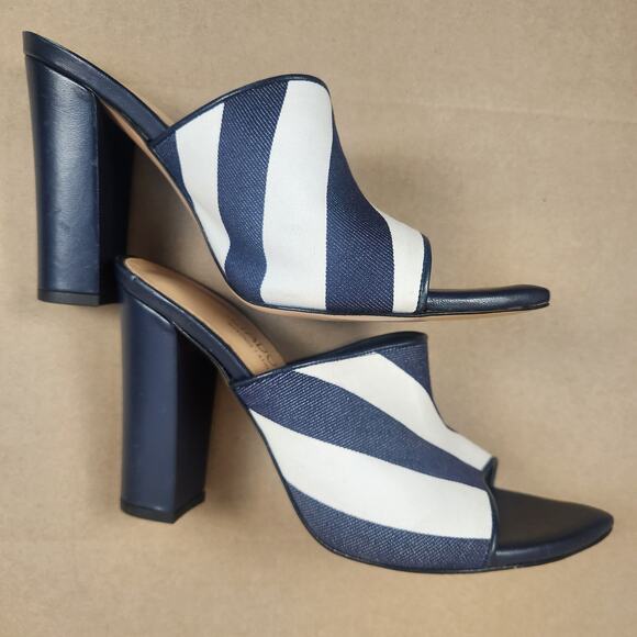 Paris Valtadoros Striped Mule Heels Women’s SZ 37 (US 6) Navy/White Block Heel - Picture 8 of 13